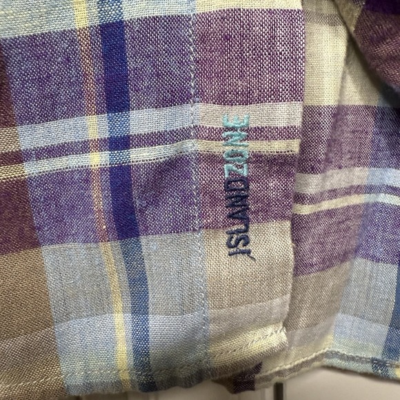 Tommy Bahama Linen Blend Shirt Men's Size Large Purple Beige Plaid Short Sleeve - Picture 4 of 7